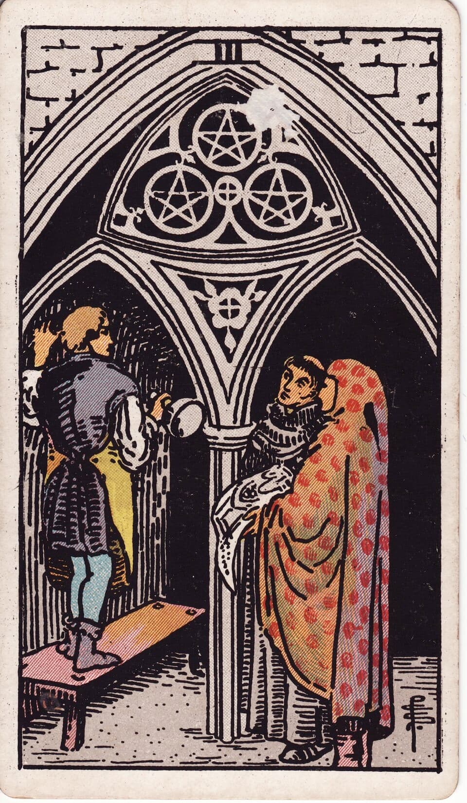 Тройка Пентаклей (Three of Pentacles) — карта Таро Райдера–Уэйта