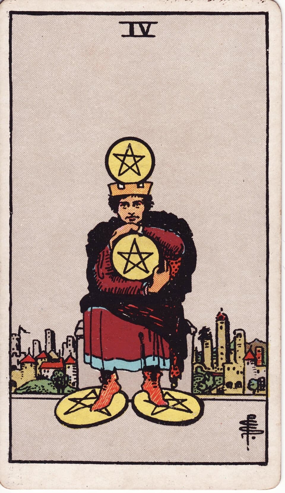 Четвёрка Пентаклей (Four of Pentacles) — карта Таро Райдера–Уэйта