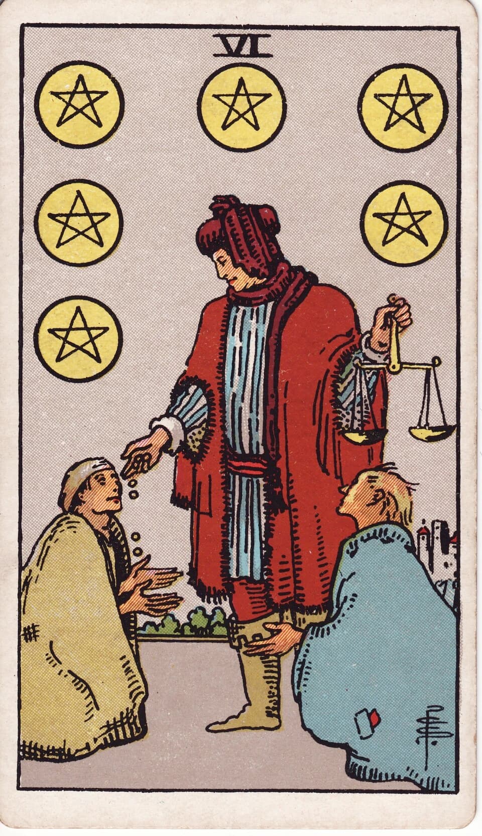 Шестёрка Пентаклей (Six of Pentacles) — карта Таро Райдера–Уэйта