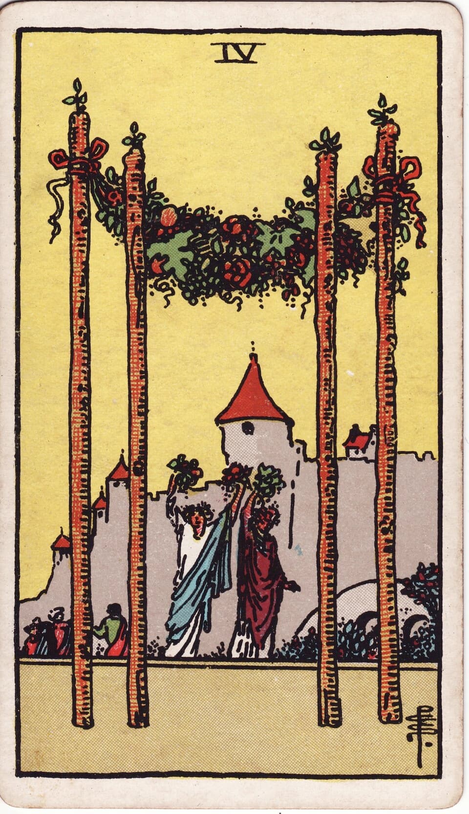 Четвёрка Жезлов (Four of Wands) — карта Таро Райдера–Уэйта