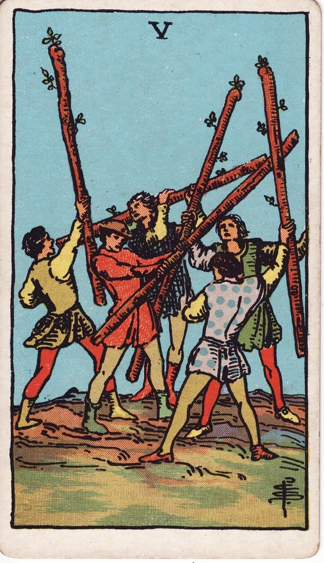 Пятёрка Жезлов (Five of Wands) — карта Таро